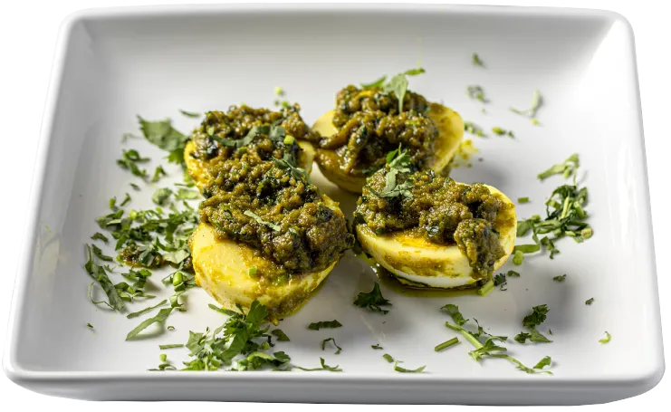 Green Boiled Fry - two boiled eggs cooked in Indian green spices