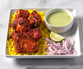 Raja da chicken kabob with rice